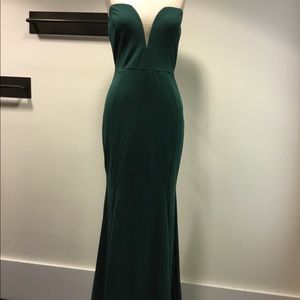 Hunter green strapless floor length dress